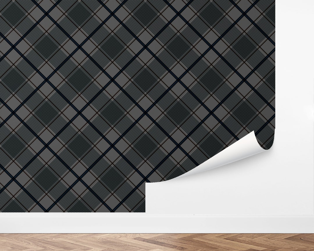Custom Plaid Peel and Stick Wallpaper, Removable Wallpaper - Moody ...