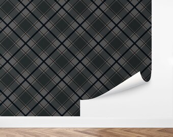 Custom Plaid Peel and Stick Wallpaper, Removable Wallpaper - Moody Allen Wallpaper by Love vs. Design