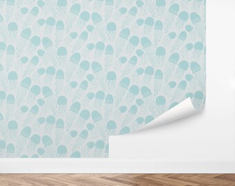 Custom Kids Peel and Stick Wallpaper, Removable Wallpaper - Swaying Jellyfish Wallpaper by Love vs. Design