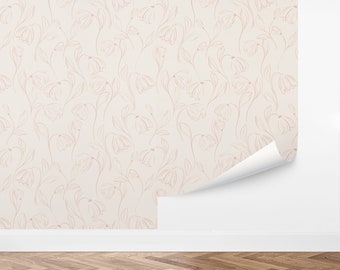 Custom Floral Peel and Stick Wallpaper, Removable Wallpaper - Spring Snowdrops by Love vs. Design