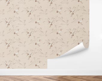 Custom Bird Peel and Stick Wallpaper, Removable Wallpaper - Heron Ballet Wallpaper by Love vs. Design