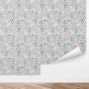 Custom Bird Peel and Stick Wallpaper, Removable Wallpaper - Peacock Chinoiserie Wallpaper by Love vs. Design