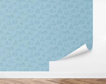 Custom Coastal Peel and Stick Wallpaper, Removable Wallpaper - Little Ships Wallpaper by Love vs. Design