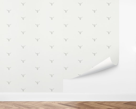 Steer Horn Wallpaper - Minimalist Western Peel & Stick, Boho Bull Skull Removable Wall, Modern Farmhouse Decor, by Love Vs Design