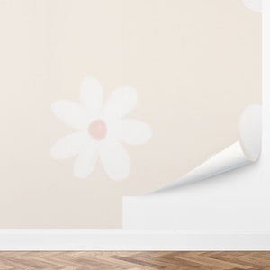 Flower Power Wallpaper, Daisy Wall Mural, Blush Pink Floral Wallpaper, Retro or Hippie Style, by Love Vs Design