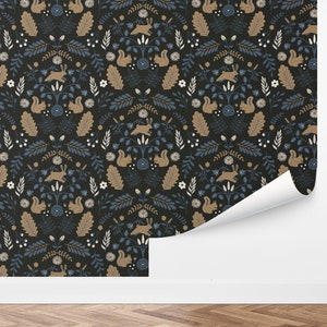 Custom Animal Peel and Stick Wallpaper, Removable Wallpaper - Woodland Toile Wallpaper by Love vs. Design