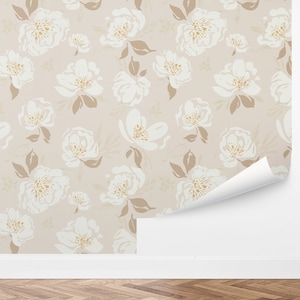 Custom Floral Peel and Stick Wallpaper, Removable Wallpaper - Neutral Roses Wallpaper by Love vs. Design