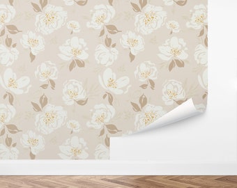 Custom Floral Peel and Stick Wallpaper, Removable Wallpaper - Neutral Roses Wallpaper by Love vs. Design