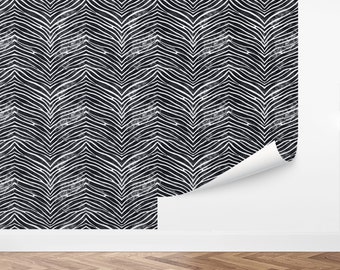 Zebra Crossing Wallpaper | Animal, Africa, Savanna, Safari, Illustrated, Exotic, Pattern, Wild | Peel and Stick, Removable, Custom Color