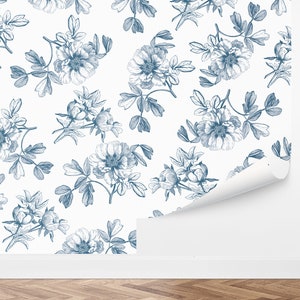 Vintage Peonies Wallpaper, Large Flowers Floral Antique, Custom Color Removable Peel & Stick, Wall Art Wall Decor by Love Vs Design