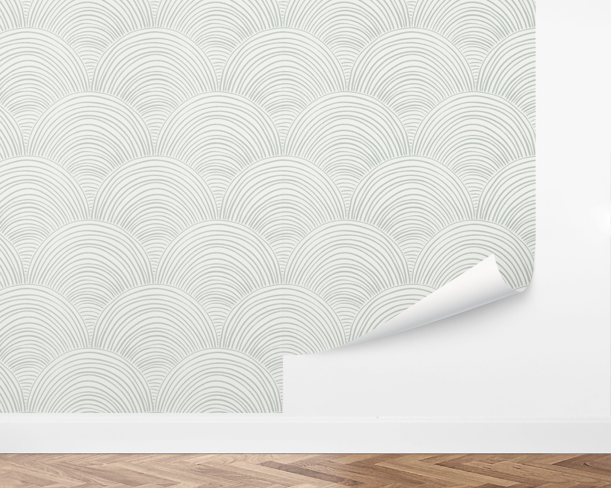 Handmade Scallop Wallpaper | Organic, Artsy, Pattern, Modern, Waves, Lines, Arches, Abstract  | Peel and Stick, Removable, Custom Color