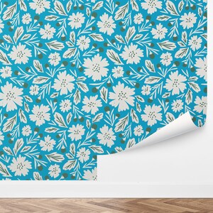 Custom Botanical Peel and Stick Wallpaper, Removable Wallpaper - Brushy Blossoms Wallpaper by Love vs. Design