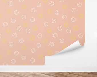 Custom Kids Peel and Stick Wallpaper, Removable Wallpaper - Smiley Face Wallpaper by Love vs. Design