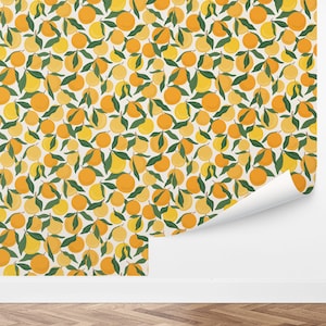 Bright Oranges Wallpaper | Citrus, Fruit, Botanical, Tropical, Colorful, Fun, Playful, Bold | Peel and Stick, Removable, Custom Color