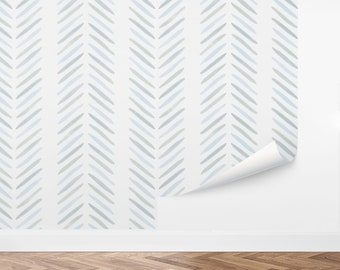 Custom Chevron Peel and Stick Wallpaper, Removable Wallpaper - Painterly Chevron by Love vs. Design