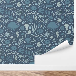 Custom Nursery Peel and Stick Wallpaper, Removable Wallpaper - Sea Life Wallpaper by Love vs. Design