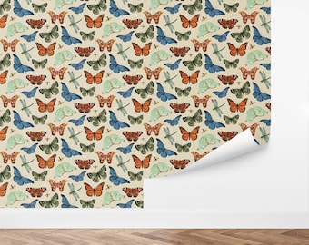 Custom Kids Peel and Stick Wallpaper, Removable Wallpaper - Vintage Butterfly Wallpaper by Love vs. Design