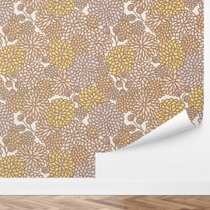 Busy Blooms Wallpaper | Flower, Retro, 70s, Groovy, Hippie, Kids, Nostalgic, Fun, Midcentury | Peel and Stick, Removable, Custom Color