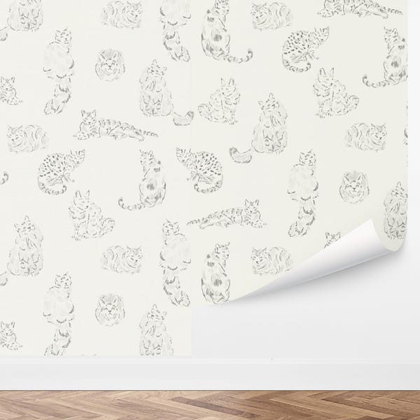 Custom Kids Peel and Stick Wallpaper, Removable Wallpaper - Cat Study Wallpaper by Love vs. Design