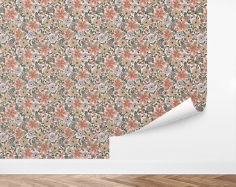 May include: A seamless pattern featuring a variety of pink, white, and purple flowers on a cream background. The floral pattern is perfect for wallpaper, fabric, or wrapping paper.
