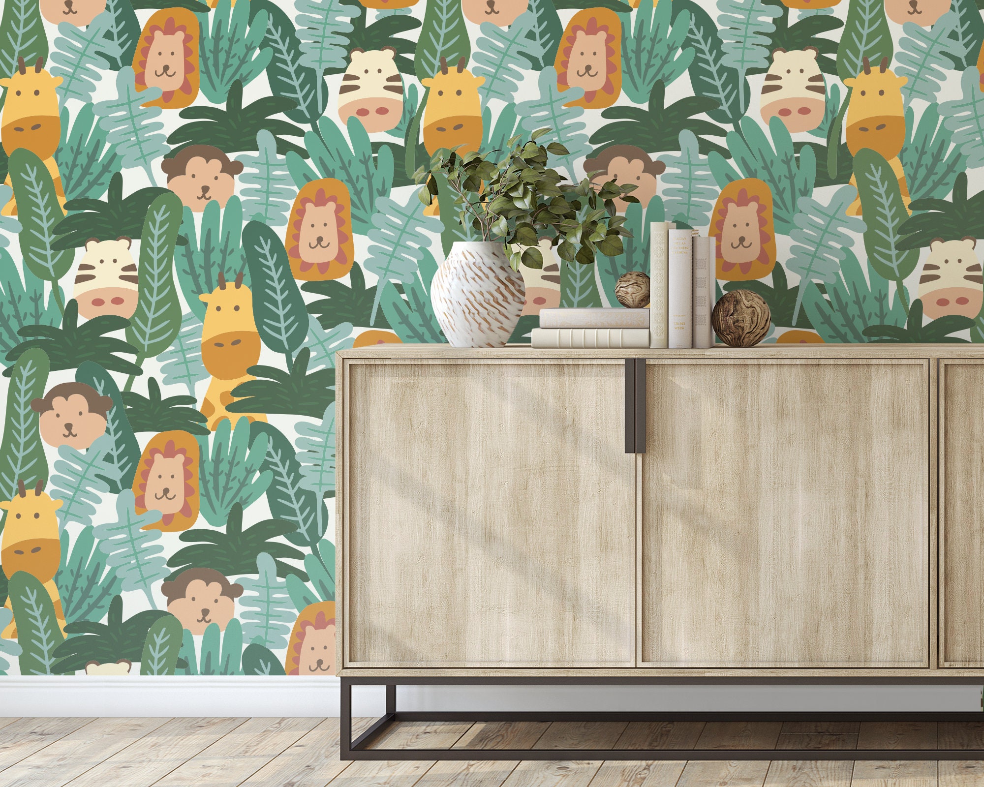 Custom Kids Peel and Stick Wallpaper, Removable Wallpaper - Safari Fun ...