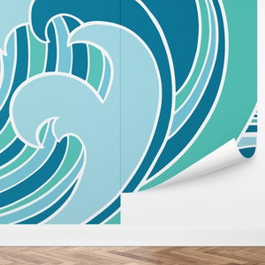 Custom Coastal Peel and Stick Wallpaper, Removable Wallpaper - Big Wave Wallpaper by Love vs. Design