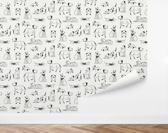 City Dogs wallpaper – Hand Drawn Dog Pattern, Black and White, Kids Room & Nursery Decor, by Love Vs Design