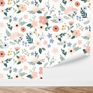 Custom Floral Peel and Stick Wallpaper, Removable Wallpaper - Playful Florals by Love vs. Design