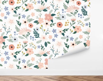 Custom Floral Peel and Stick Wallpaper, Removable Wallpaper - Playful Florals by Love vs. Design