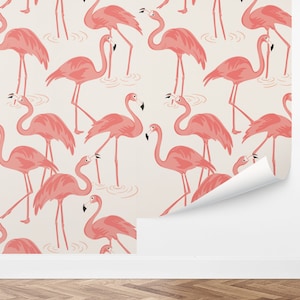 Custom Tropical Peel and Stick Wallpaper, Removable Wallpaper - Flamingo Fun Wallpaper by Love vs. Design