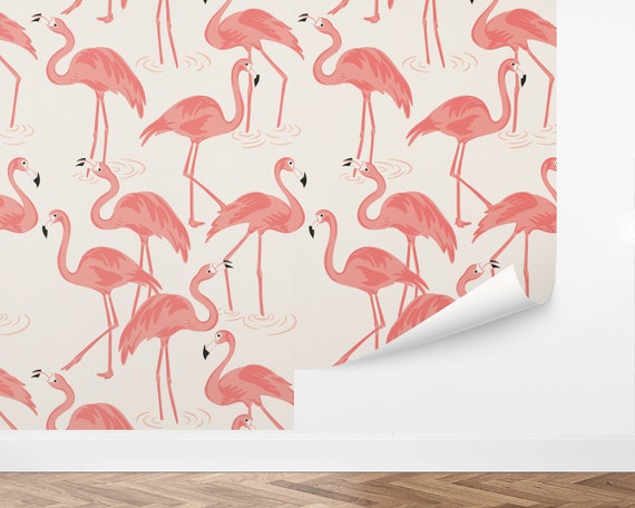 Custom Tropical Peel and Stick Wallpaper, Removable Wallpaper - Flamingo Fun Wallpaper by Love vs. Design