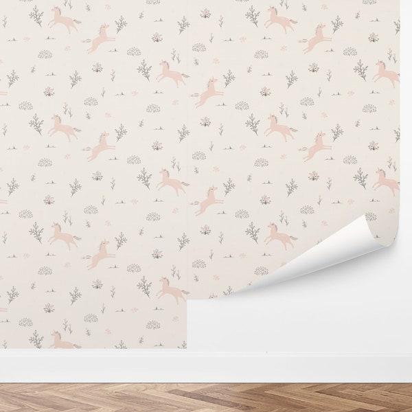 Custom Nursery Peel and Stick Wallpaper, Removable Wallpaper - Unicorn Field Wallpaper by Love vs. Design