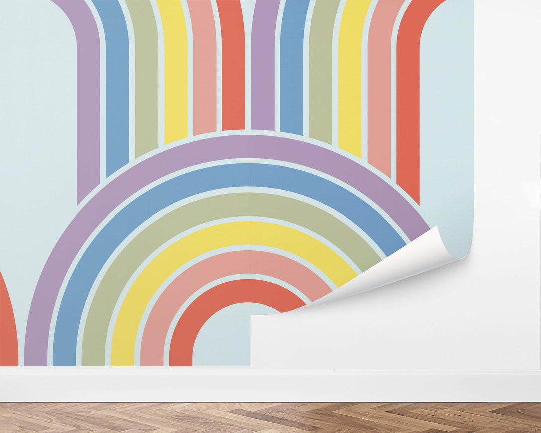 Custom Kids Peel and Stick Wallpaper, Removable Wallpaper - Rainbow Row ...