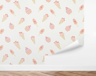 Custom Kids Peel and Stick Wallpaper, Removable Wallpaper - Ice Cream Love Wallpaper by Love vs. Design
