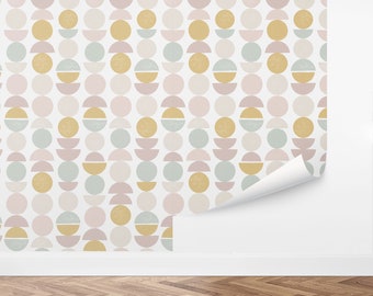 Custom Kids Geometric Peel and Stick Wallpaper, Removable Wallpaper - Stamped Shapes Wallpaper by Love vs. Design