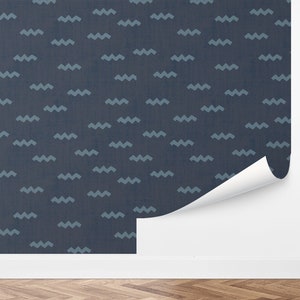 Custom Kids Peel and Stick Wallpaper, Removable Wallpaper - Zig Zag Denim by Love vs. Design