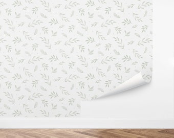 Custom Foliage Peel and Stick Wallpaper, Removable Wallpaper - Leafy Bits Wallpaper by Love vs. Design