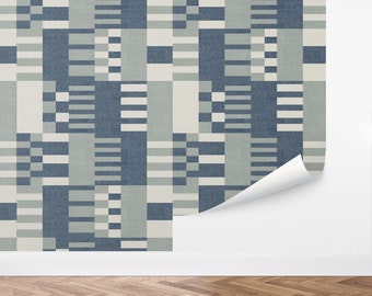 Custom Geometric Peel and Stick Wallpaper, Removable Wallpaper - Woven Blocks Wallpaper by Love vs. Design