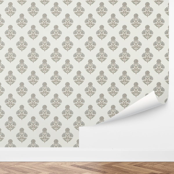 Blue Block Print Wallpaper Etsy