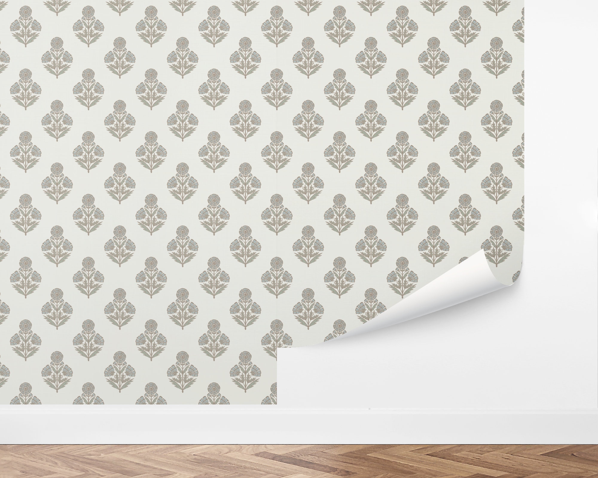 Custom Floral Peel and Stick Wallpaper, Removable Wallpaper - Block Print Daisy Wallpaper by Love vs. Design