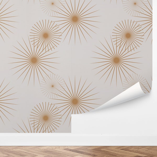 Custom Celestial Peel and Stick Wallpaper, Removable Wallpaper - Century Starburst by Love vs. Design