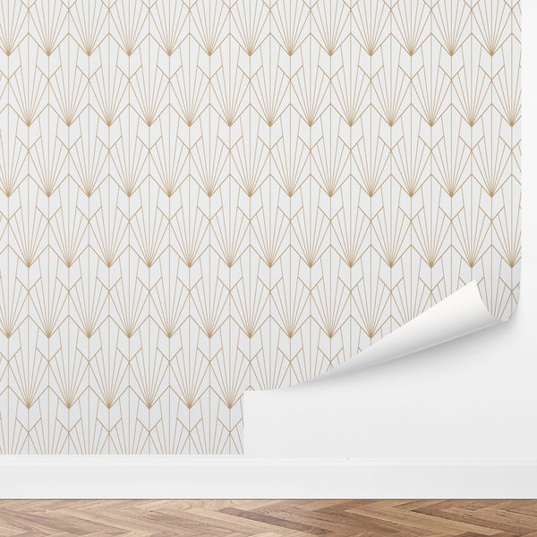 Custom Art Deco Peel and Stick Wallpaper, Removable Wallpaper - Geometric Lotus Wallpaper by Love vs. Design