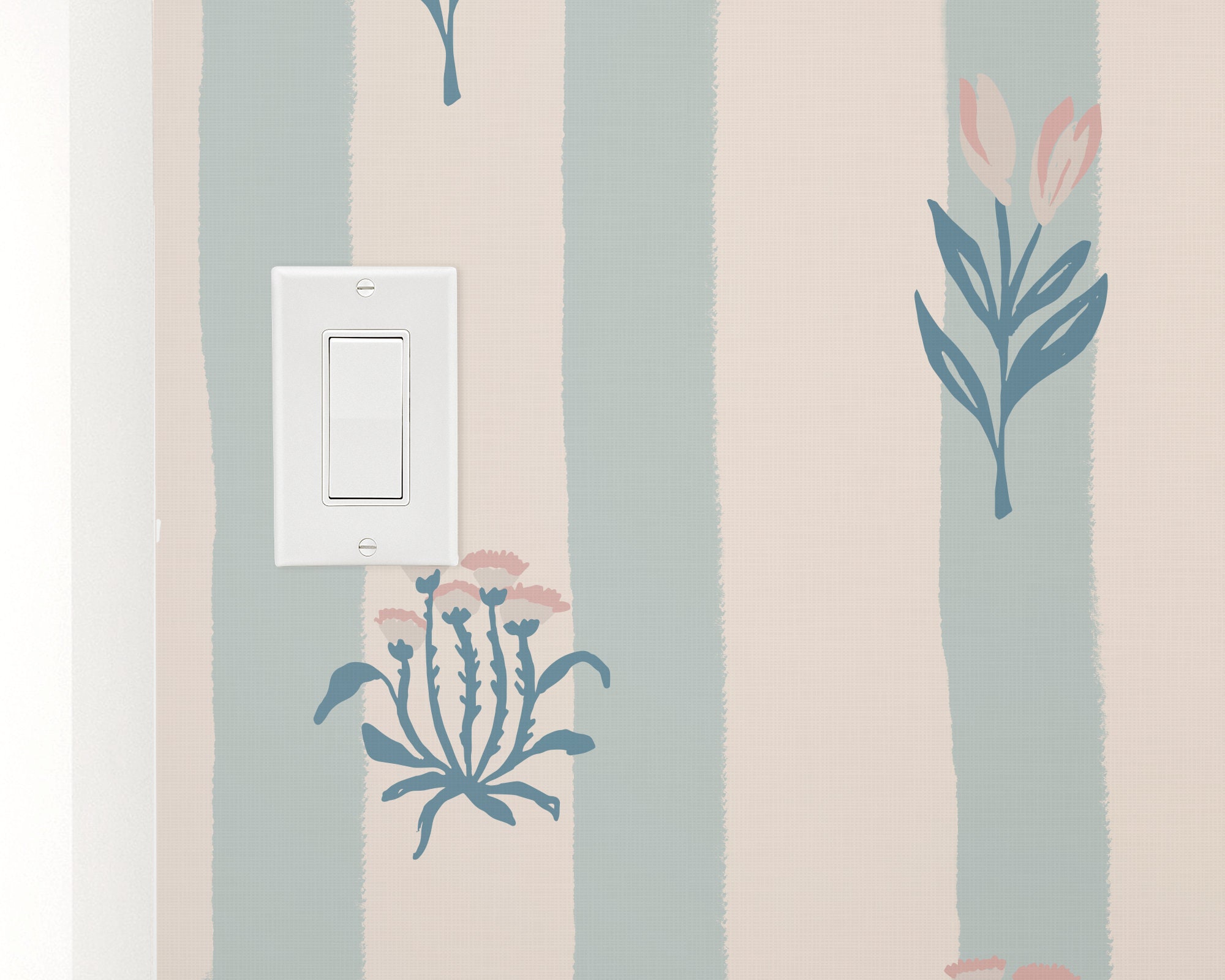 Cottage Stripe Wallpaper – Hand-painted Floral Stripe Botanical Design ...