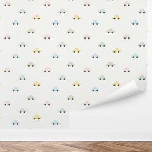 Custom Kids Peel and Stick Wallpaper, Removable Wallpaper - Cute Cars Wallpaper by Love vs. Design