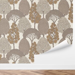 Tall Trees Wallpaper - Neutral Woodland Tree Pattern, Forest Mural Wall Design, by Love Vs Design