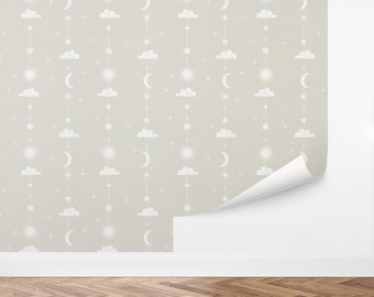 Custom Kids Peel and Stick Wallpaper, Removable Wallpaper - Celestial Stripe Wallpaper by Love vs. Design