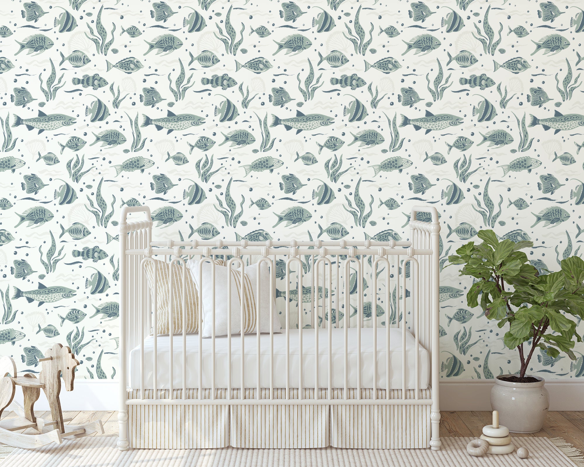 Custom Kids Peel and Stick Wallpaper, Removable Wallpaper - Fun Fish ...