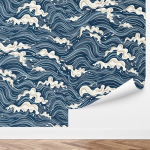 Custom Coastal Peel and Stick Wallpaper, Removable Wallpaper - Stormy Sea Wallpaper by Love vs. Design