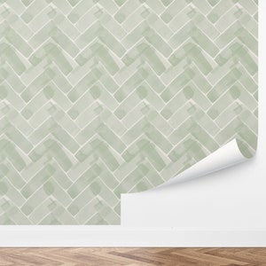 Custom Herringbone Peel and Stick Wallpaper, Removable Wallpaper - Watercolor Herringbone Wallpaper by Love vs. Design