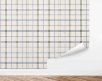 Custom Plaid Peel and Stick Wallpaper, Removable Wallpaper - Windowpane Plaid Wallpaper by Love vs. Design